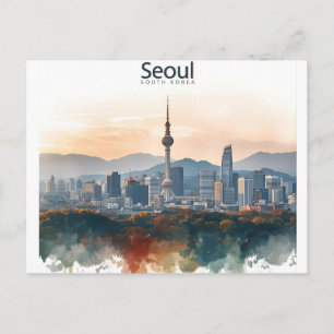 Seoul Südkorea Aquarell Reise Kunst Postkarte