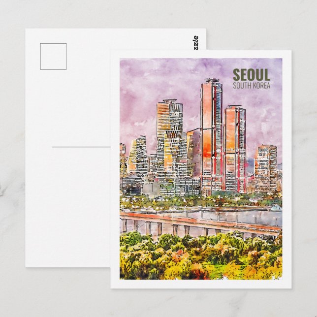 Seoul Südkorea Berühmtes Wasserfarbenskizzen Postkarte (Vorne/Hinten)