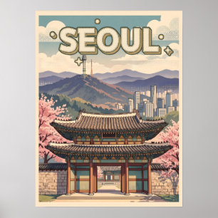 Seoul Südkorea – Kirschblüten & Skyline Poster
