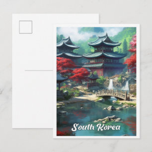 Seoul Südkorea Kunst Vintage Reiseillustration Postkarte