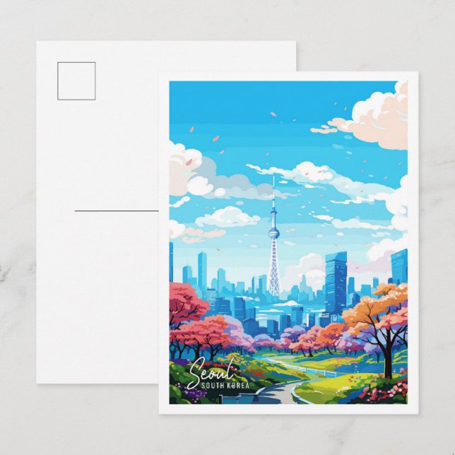 Seoul Südkorea Vintage Illustration Postkarte (Vorne/Hinten)