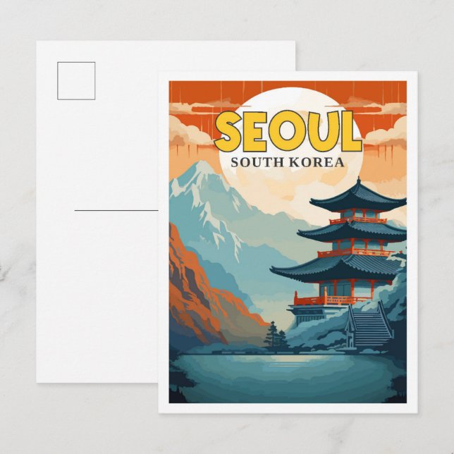 Seoul Südkorea Vintage Illustration Postkarte (Vorne/Hinten)