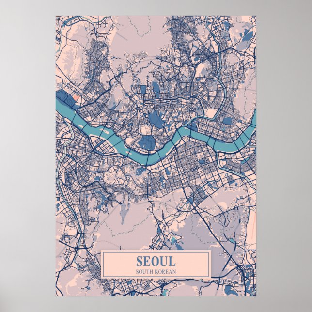 Seoul - Südkoreanisch Breezy City Map Poster (Vorne)