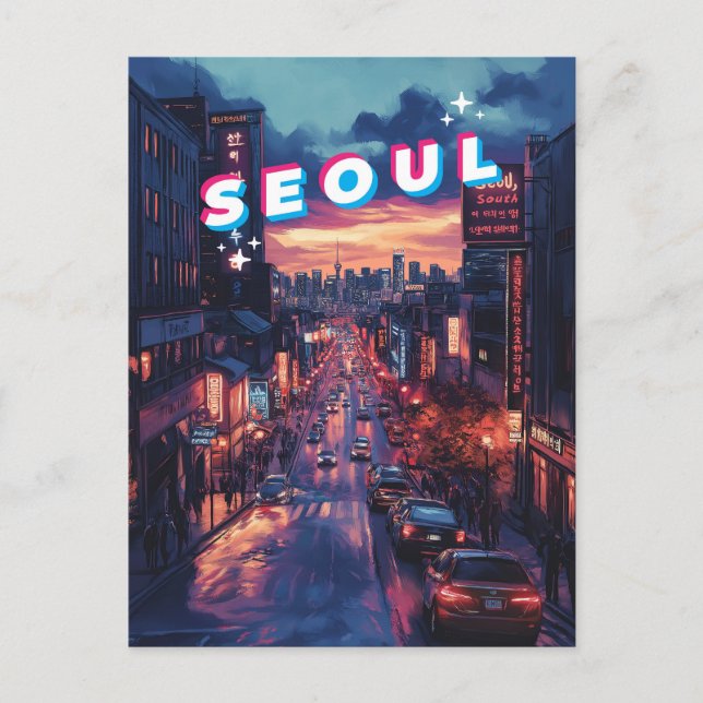Seoul Sunset: Eine lebendige Stadtbesichtigung Postkarte (Vorderseite)