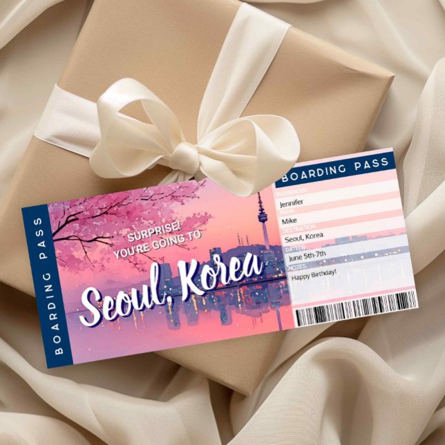 Seoul Surprise Trip Boarding Pass Gift Ticket Card Einladung (Von Creator hochgeladen)