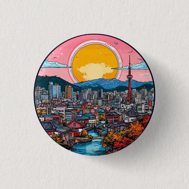 Seoul Vibrant Urban Skyline Button (Vorderseite)