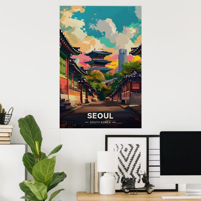 Seouls antiker Charme unter einem lebhaften Himmel Poster (Heimbüro)