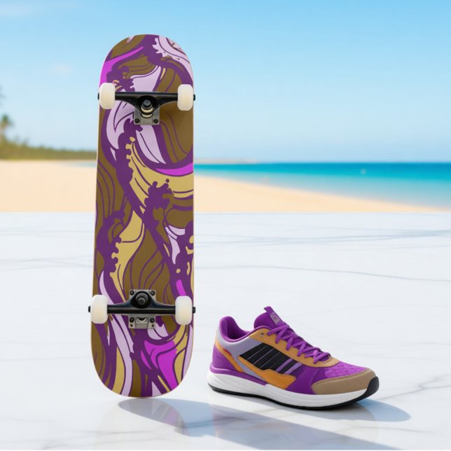 Sepia Abstract Pebble Bean Repeating Pattern Skateboard (Von Creator hochgeladen)