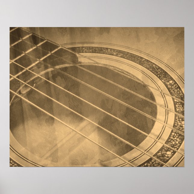 Sepia akustische Gitarren-Klangloch geschlossen Poster (Vorne)
