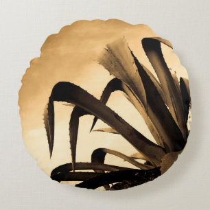 Sepia Aloe Pflanze Rundes Kissen