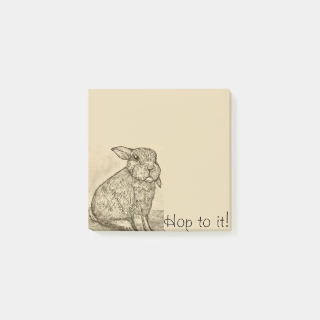 Sepia Antique Bunny Rabbit Nachhinweise Post-it Klebezettel (Vorderseite)