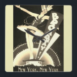 Sepia Art Deco Broadway New York Clock Quadratische Wanduhr<br><div class="desc">5-Sterne-Uhr mit Vintagen,  Art Deco,  Broadway,  New York Flapper Design in Sepia-Schattierungen.</div>