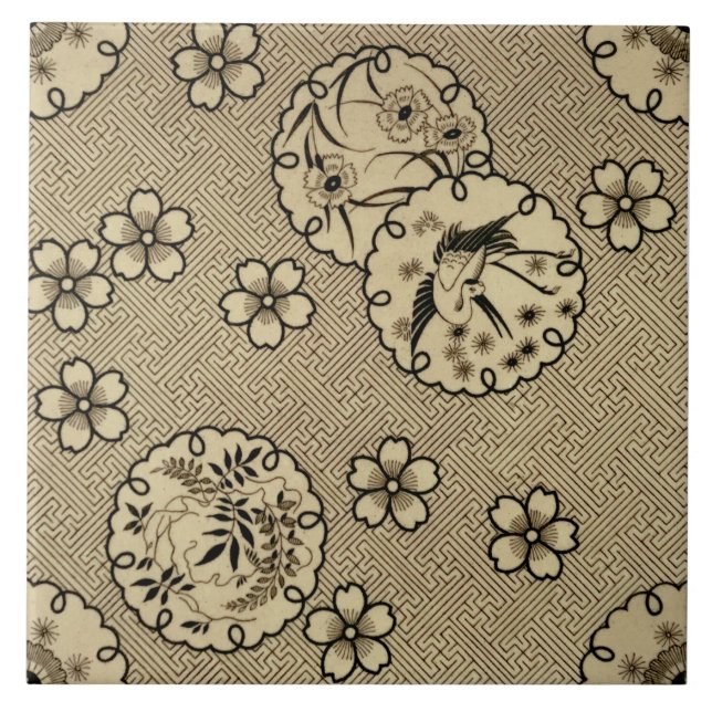 Sepia Ästhetik Japanischer Stil Antique c1880 Repr Fliese (Vorderseite)