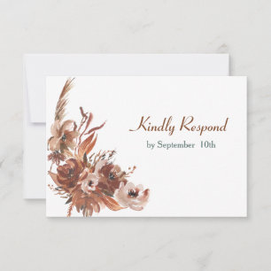Sepia Autumn Floral Wedding RSVP Karte