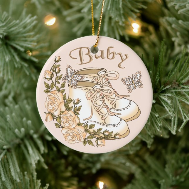 Sepia Baby First Shoes Keramik Ornament (Baum)