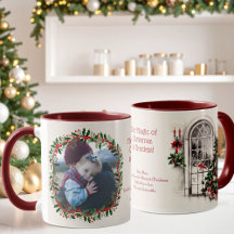 Sepia Back Christmas Window and Holly Photo Mug