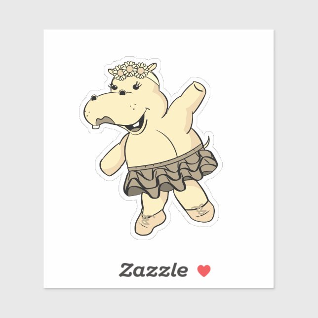 Sepia Ballerina Hippo mit Tutu Aufkleber (Blatt)