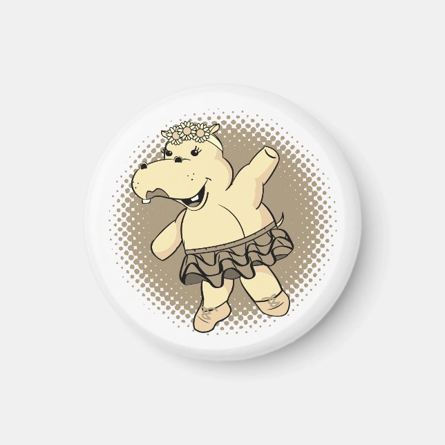 Sepia Ballerina Hippo mit Tutu Magnet (Vorne)