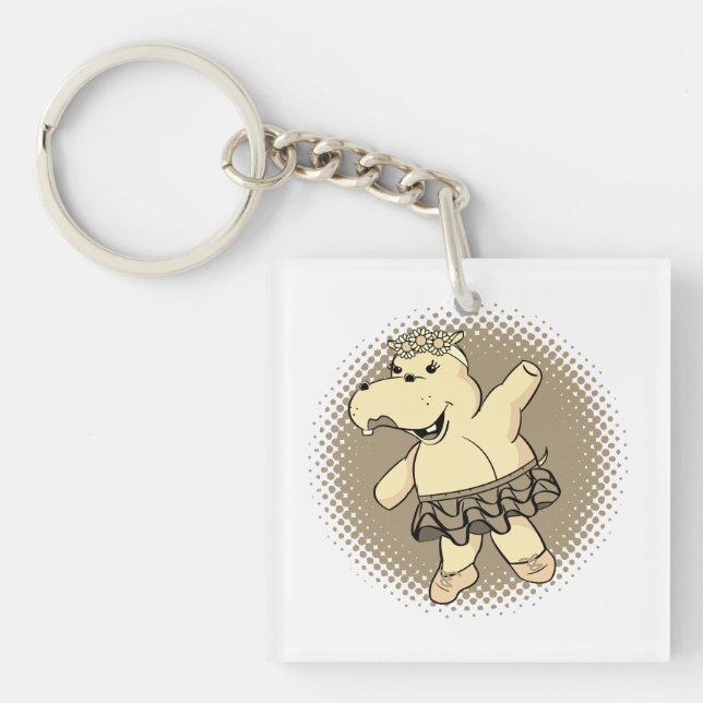 Sepia Ballerina Hippo mit Tutu Schlüsselanhänger (Vorderseite)