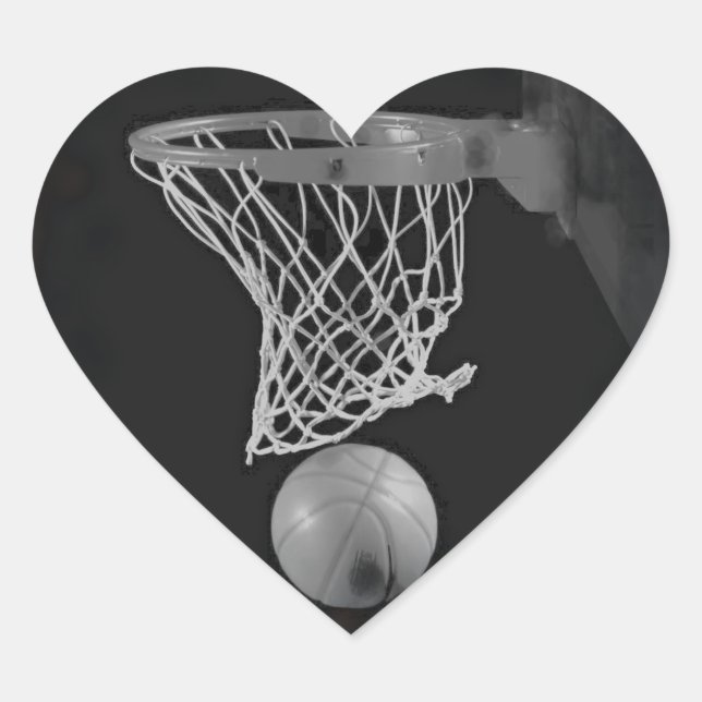 Sepia Basketball Herz-Aufkleber (Vorderseite)
