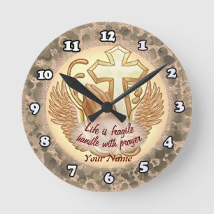 Sepia-Betende-Hände-Christliche-Uhr Runde Wanduhr