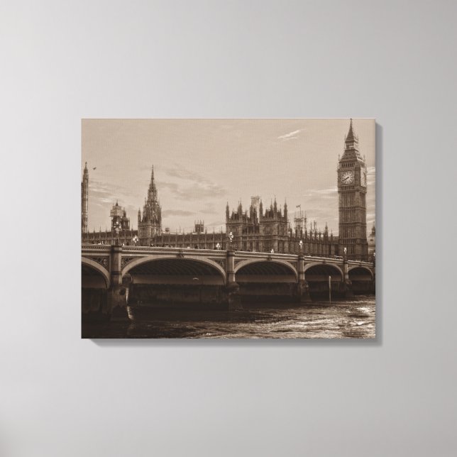 Sepia Big Ben Tower Palace in Westminster Leinwanddruck (Vorderseite)