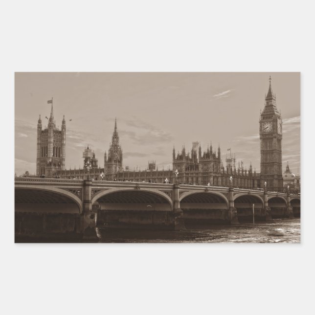 Sepia Big Ben Tower Palace in Westminster Rechteckiger Aufkleber (Vorderseite)