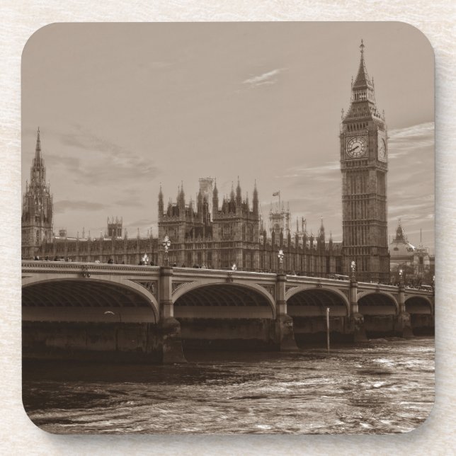 Sepia Big Ben Tower Palace in Westminster Untersetzer (Vorderseite)