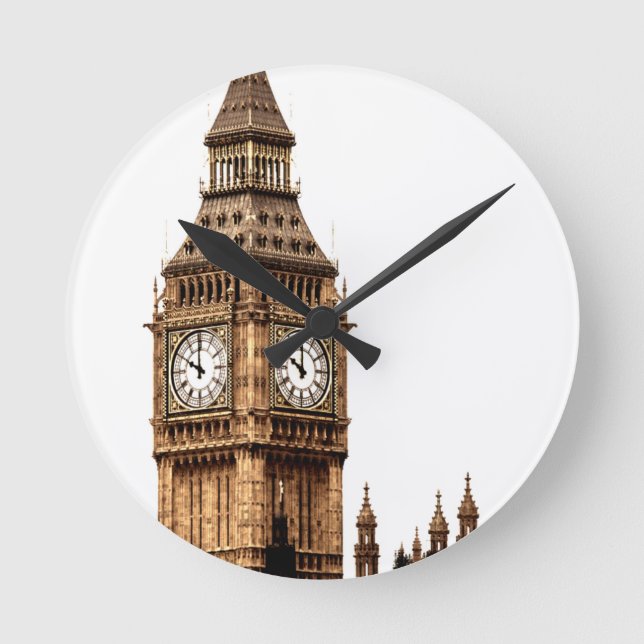 Sepia Big Ben Tower Runde Wanduhr (Vorderseite)