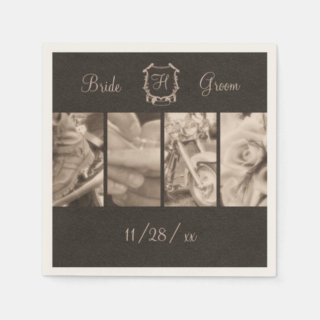 Sepia Biker Wedding Fotos Custom Paper Napkins Serviette (Vorderseite)