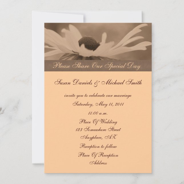 Sepia Black Eyed Susan Floral Faire-part de mariag (Devant)
