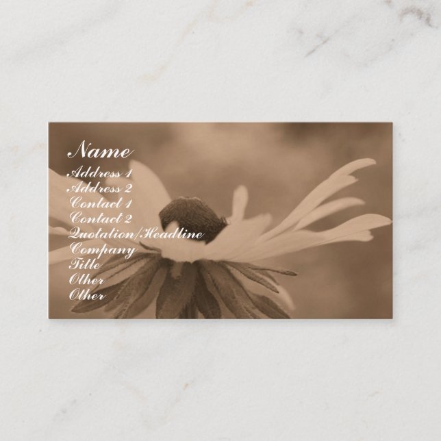 Sepia Black Mit Augen Susan Blume Business Card Visitenkarte (Vorderseite)