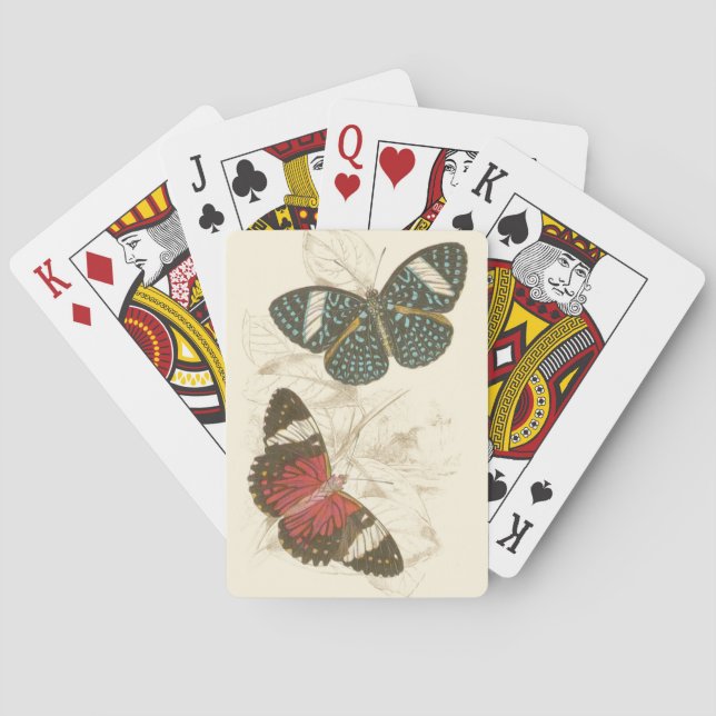 Sepia-Blätter mit bunten Schmetterlingen Spielkarten (Rückseite)
