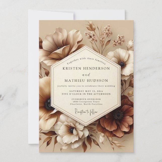Sepia Bloom Autumn Romance Wedding Einladung (Vorderseite)