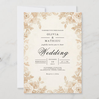 Sepia Blossom Romantische Hochzeit Einladung