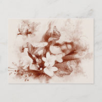 Sepia-Blume und Schmetterlinge