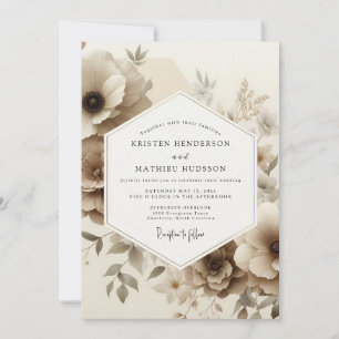 Sepia-Blumen-Romanze-Hochzeit Einladung