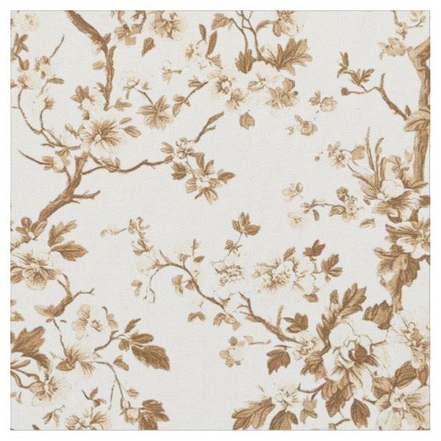 Sepia-Blumen-Zweig-Toile-Muster Stoff (Nahaufnahme)