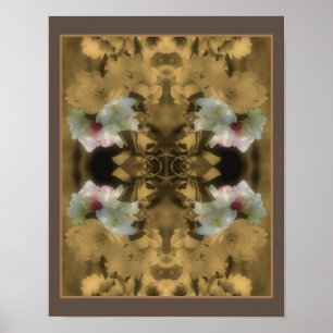 Sepia-Blüten teilkoloriert abstrakt Poster
