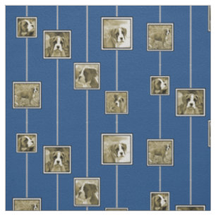 Sepia-Boxer-Hündchen auf blauem Gewebe Stoff