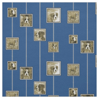 Sepia-Boxer-Hündchen auf blauem Gewebe Stoff