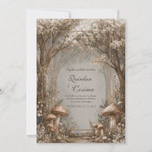 Sepia-Bronze-Pilz Verzauberter Wald Hochzeit Einladung