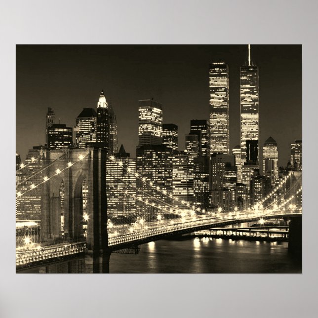 Sepia Brooklyn Bridge New York Night Poster (Vorne)