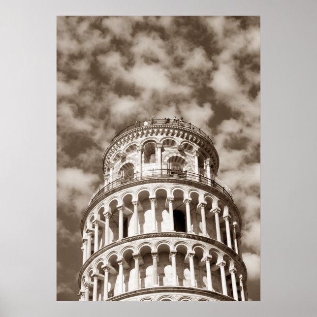 Sepia Brown Leaning Tower of Pisa Italien Poster (Vorne)