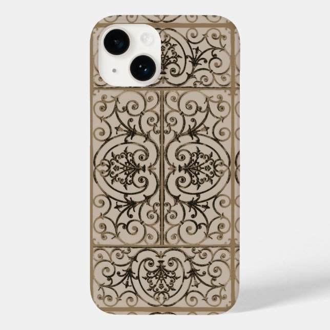 Sepia-Brown-Scrollwork-Muster Case-Mate iPhone 14 Hülle (Rückseite)