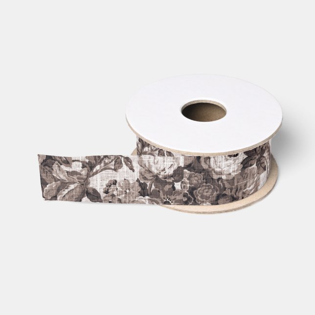 Sepia Brown Tone Floral Toile Fabric No.4 Ripsband (Spule)