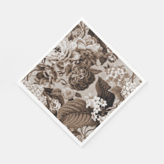 Sepia Brown Vintag Floral Toile Fabric No.1 Serviette