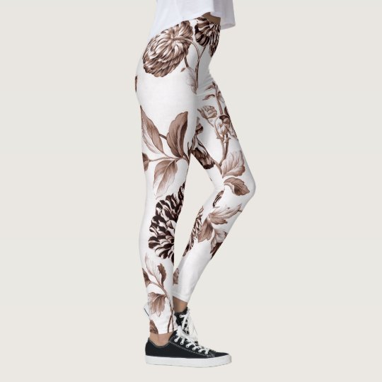 Sepia Brown Vintages BlumenToile No.2 Leggings