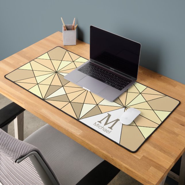Sepia brun rétro Mosaic Triangle Motif Monogramme (Bureau 2)