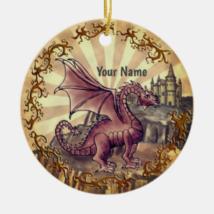 Sepia-Burgdrache Keramik Ornament